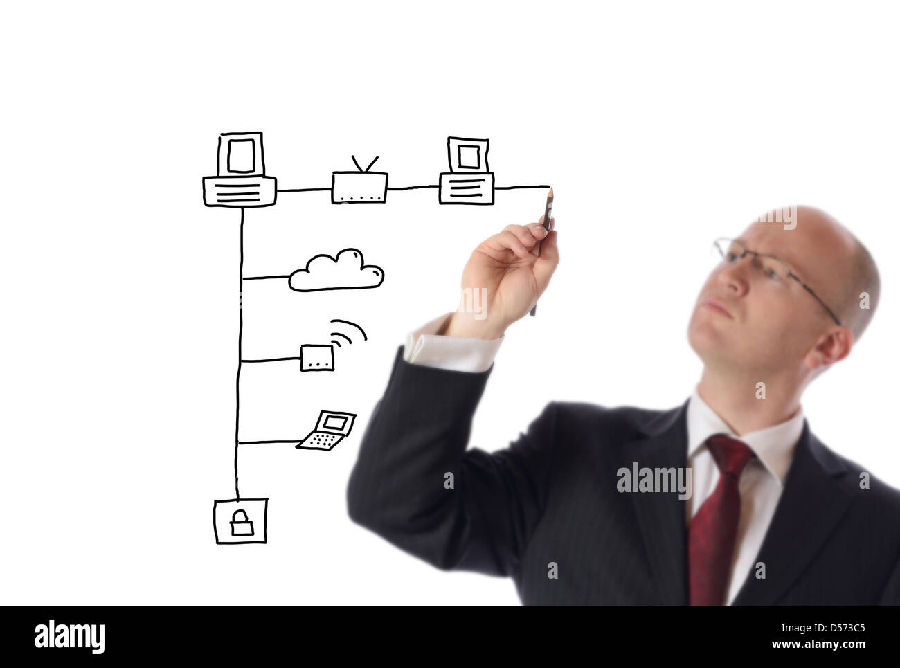 Imprenditore disegno rete di business plan Foto Stock