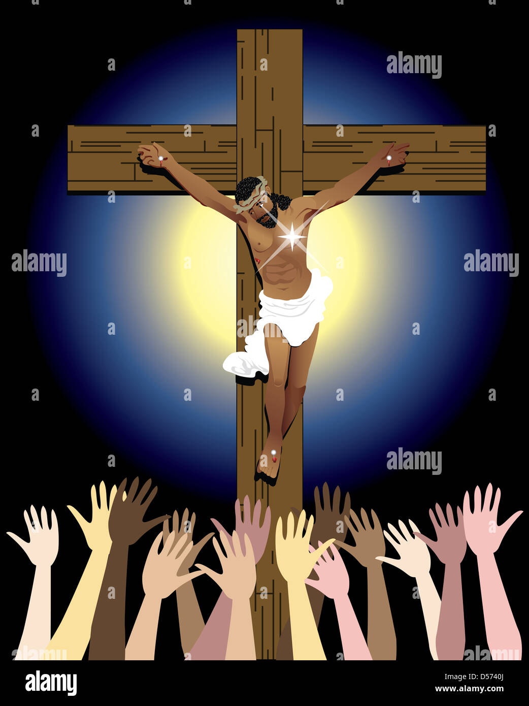 Illustrazione che mostra la potenza dello Spirito Santo, Gesù Cristo sulla croce. Pasqua di Risurrezione Foto Stock