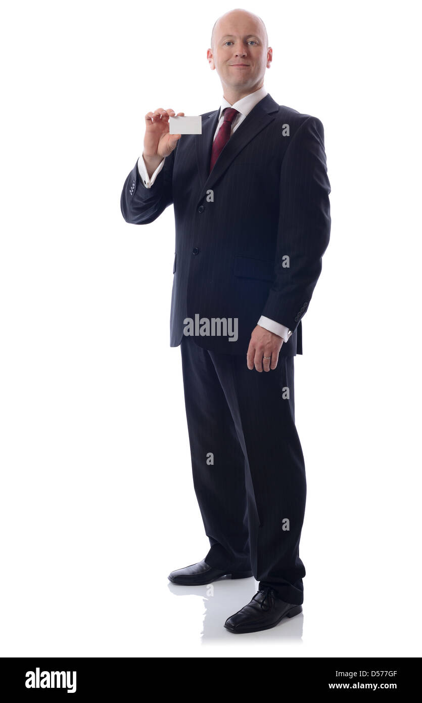 Imprenditore che mostra un vuoto business card con copia spazio per scrivere Foto Stock