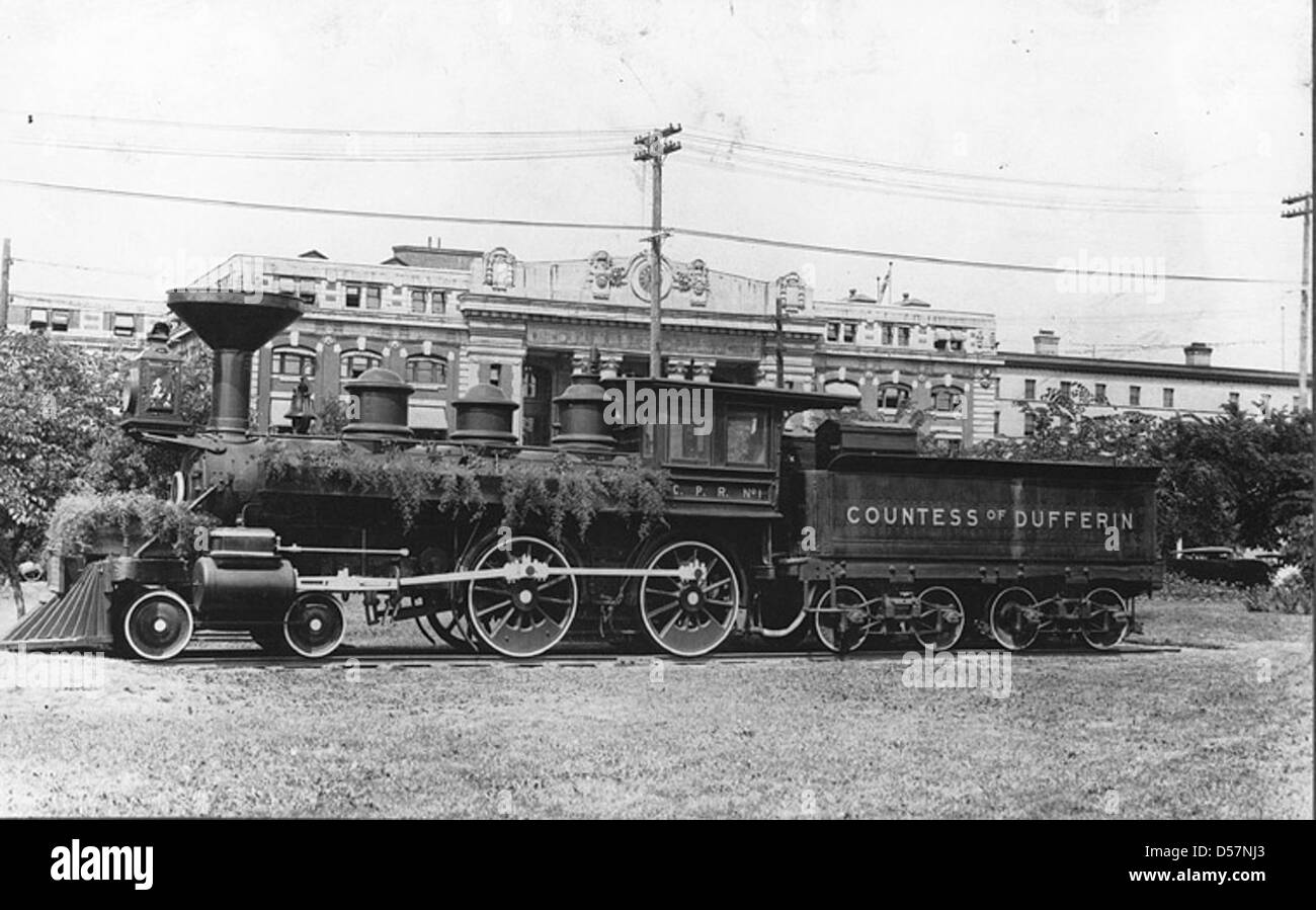 Fotografia della contessa di Dufferin, il primo motore a vapore a raggiungere l'Occidente, vista a Winnipeg, Manitoba, intorno al 1887. Questo fu un momento significativo nella storia delle ferrovie canadesi. Foto Stock