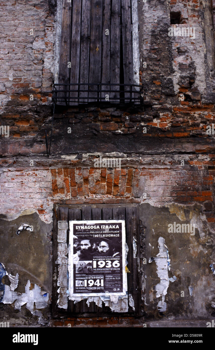 Un poster per il memoriale di perito polacco ebrei di WW2 nel vecchio quartiere ebraico di Kazimierz Cracovia Polonia Foto Stock