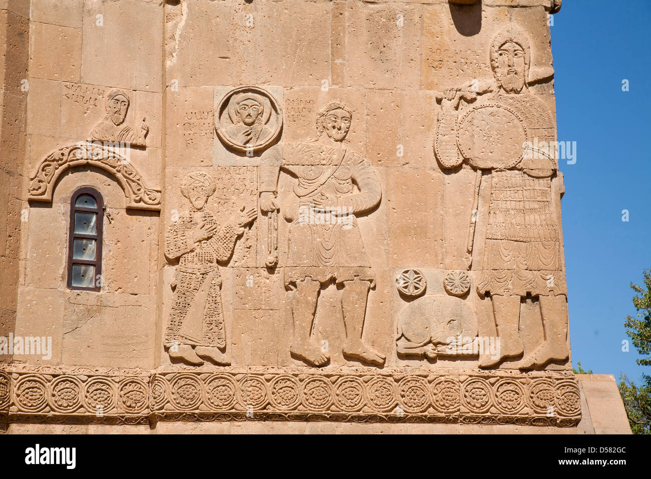 Davide e Golia, chiesa di Santa Croce, Cattedrale armena, akdamar island, il lago van, sud-Anatolia orientale, Turchia, Asia Foto Stock