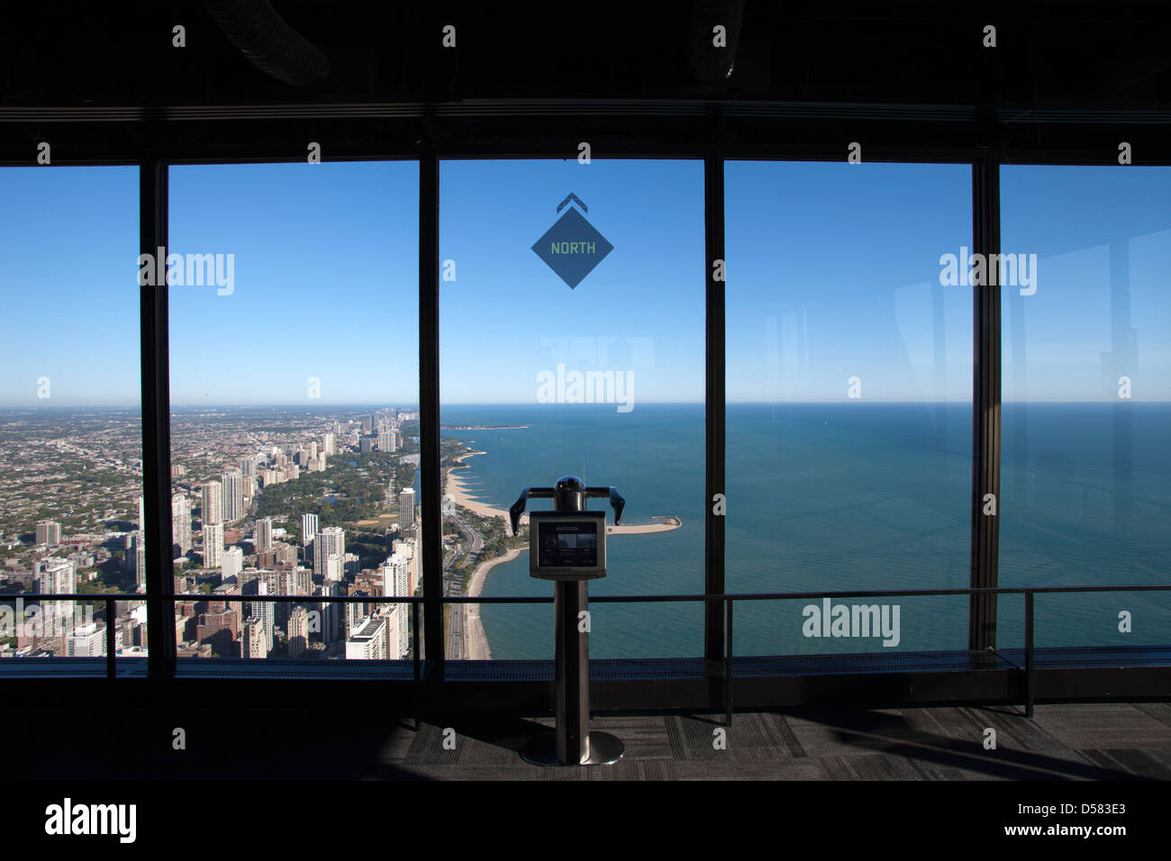 Il lago Michigan Observation Deck finestra john hancock tower (©BRUCE GRAHAM / SOM 1969) John Hancock Center Chicago ILLINOIS USA Foto Stock