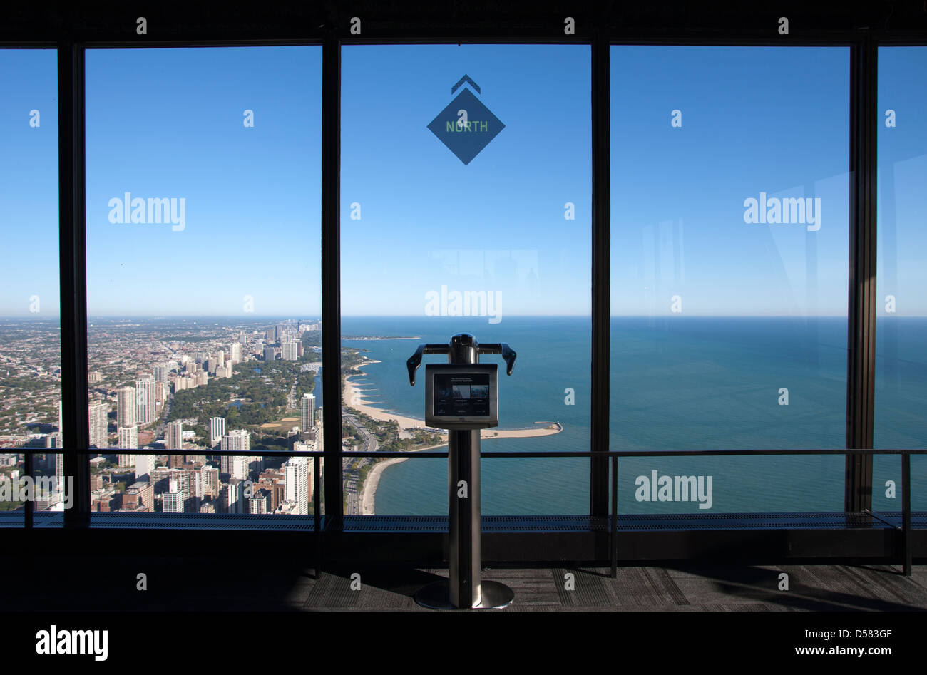 Il lago Michigan Observation Deck finestra john hancock tower (©BRUCE GRAHAM / SOM 1969) John Hancock Center Chicago ILLINOIS USA Foto Stock