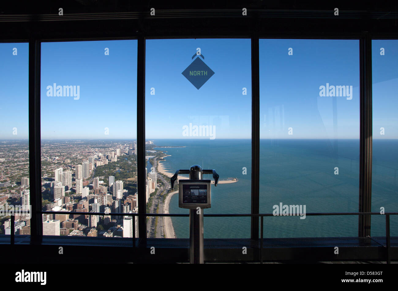 Il lago Michigan Observation Deck finestra john hancock tower (©BRUCE GRAHAM / SOM 1969) John Hancock Center Chicago ILLINOIS USA Foto Stock