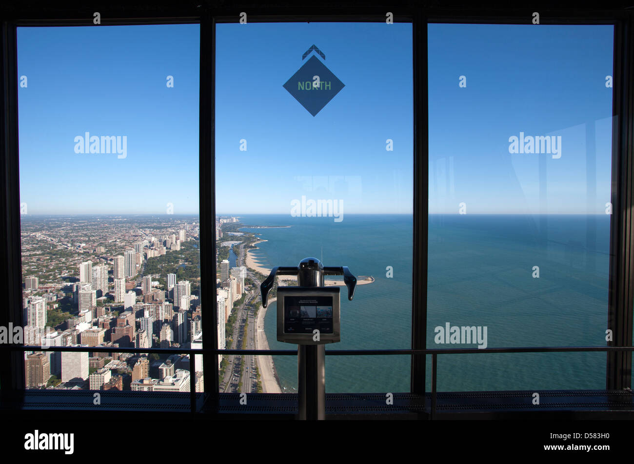 Il lago Michigan Observation Deck finestra john hancock tower (©BRUCE GRAHAM / SOM 1969) John Hancock Center Chicago ILLINOIS USA Foto Stock