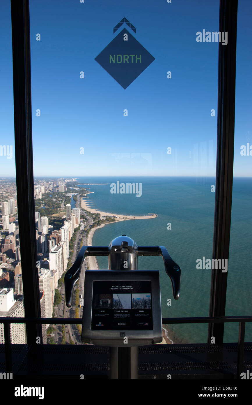Il lago Michigan Observation Deck finestra john hancock tower (©BRUCE GRAHAM / SOM 1969) John Hancock Center Chicago ILLINOIS USA Foto Stock