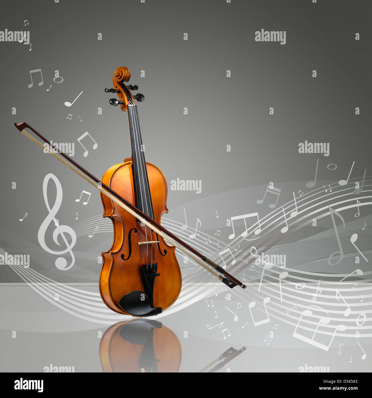 Violino e fiddle stick con note musicali Foto stock - Alamy