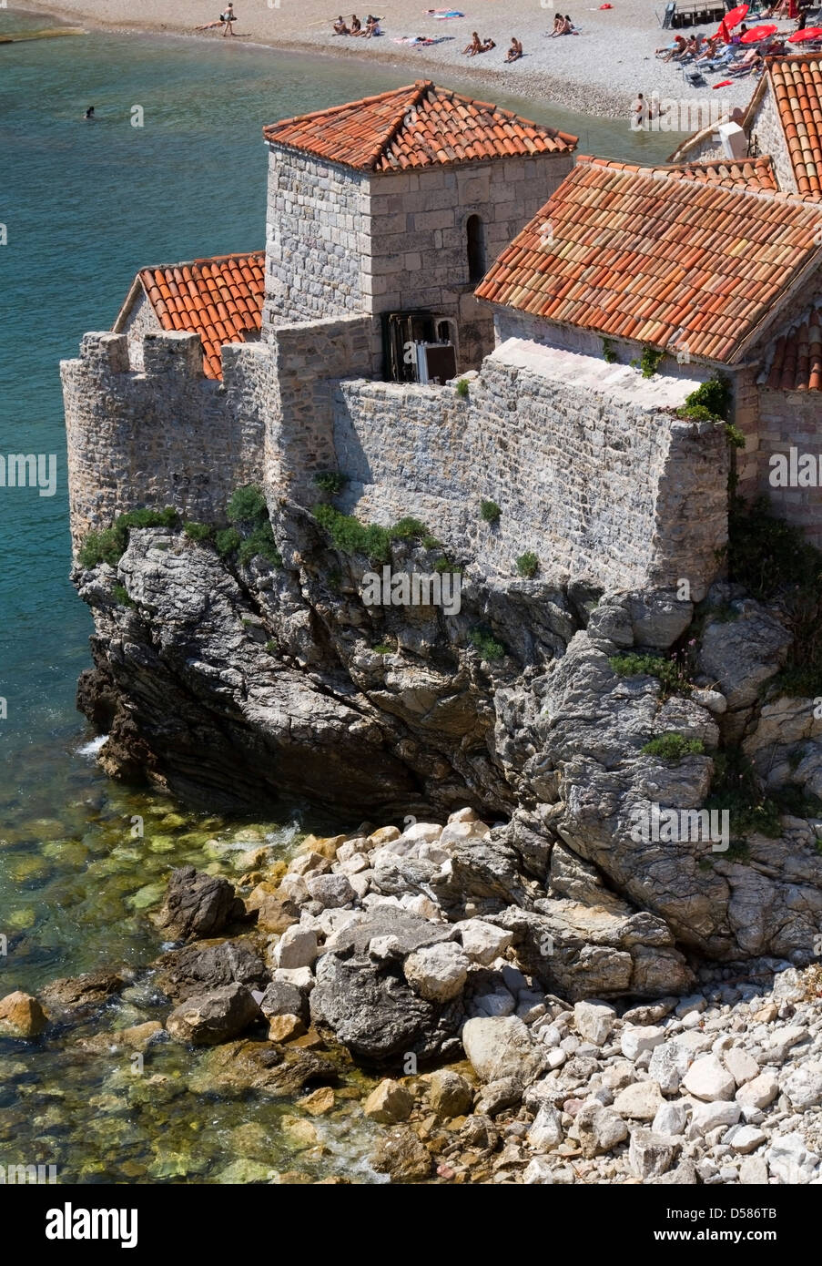 Torre di vedetta sulle pareti di Budva old town, Montenegro Foto Stock