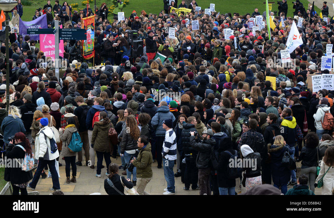 1.000 studenti protestavano a Sussex University, Falmer, Brighton East Sussex, Regno Unito. Foto Stock