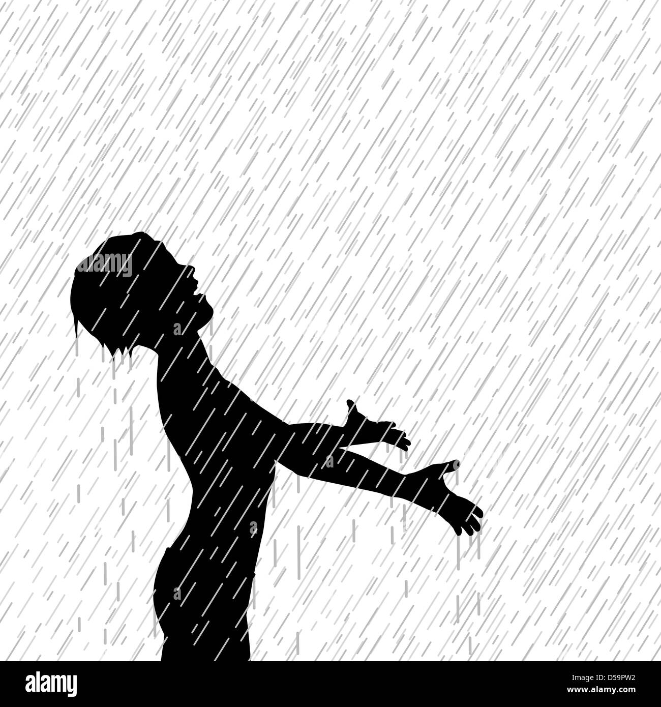 Illustrazione di un giovane ragazzo godendo la pioggia Foto Stock