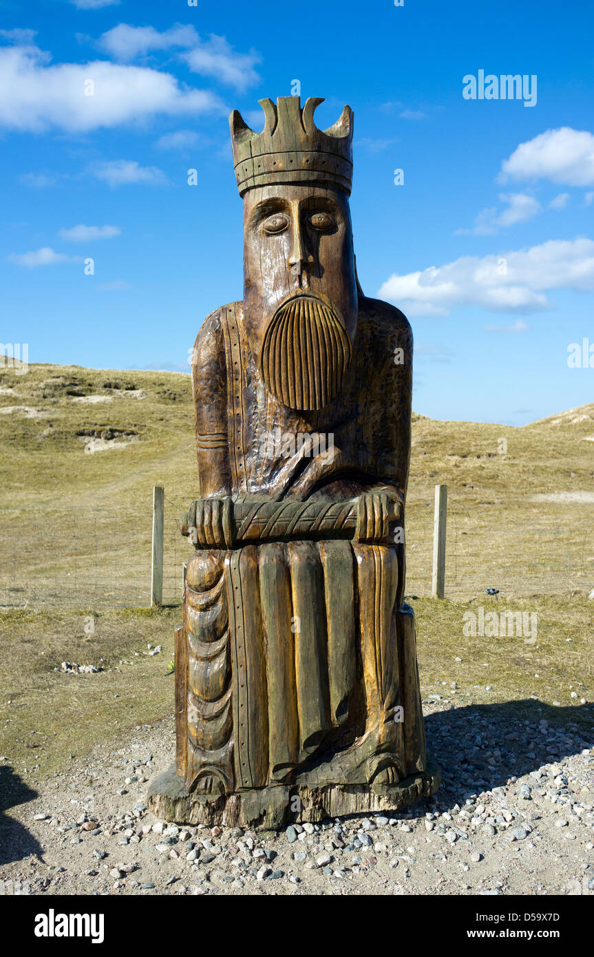 Chessman scultura a Uig spiaggia isola di Lewis Ebridi Esterne della Scozia UK Foto Stock
