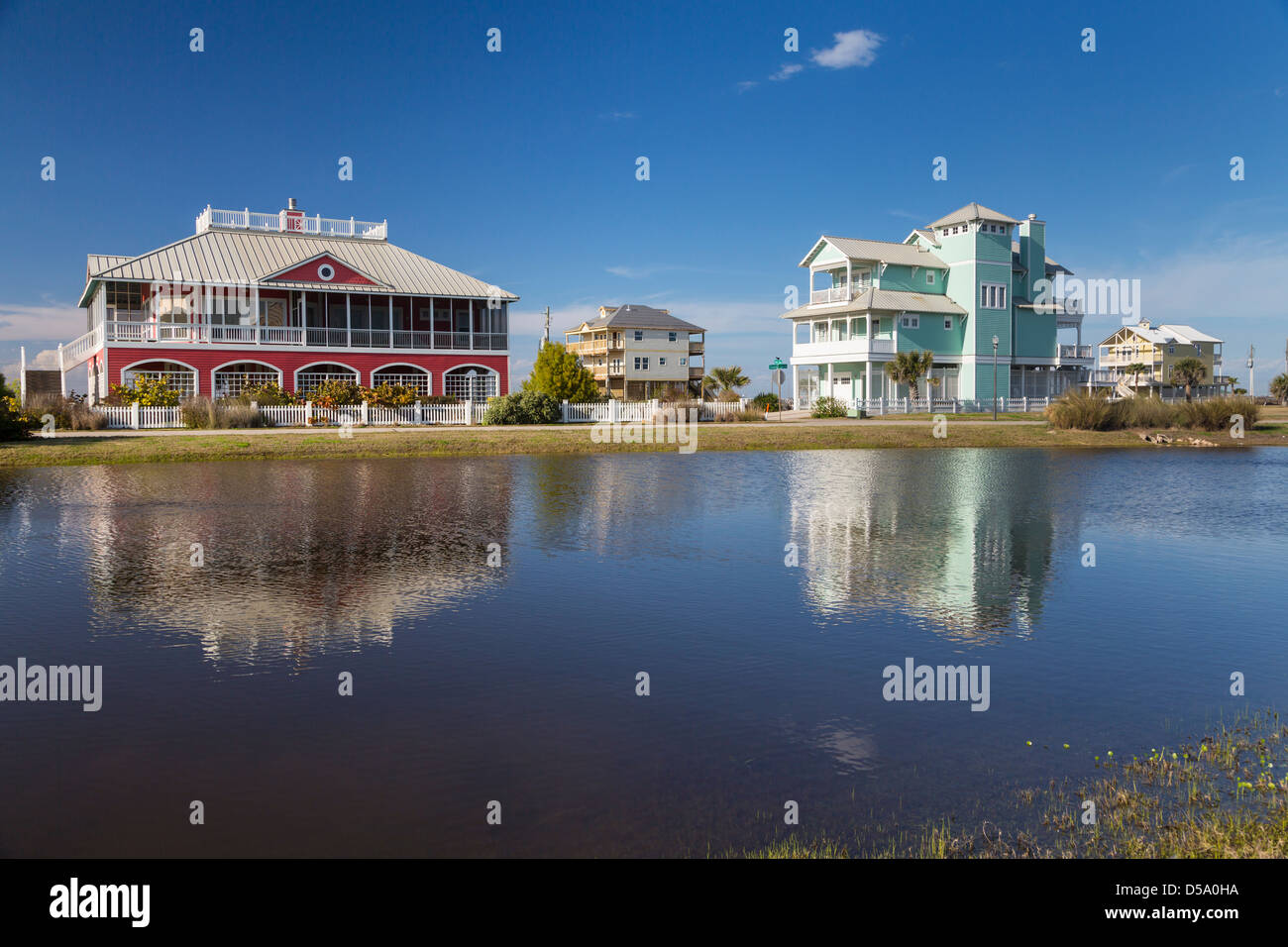 Case vacanza sul Golfo del Messico in Galveston Island, Texas, Stati Uniti d'America. Foto Stock