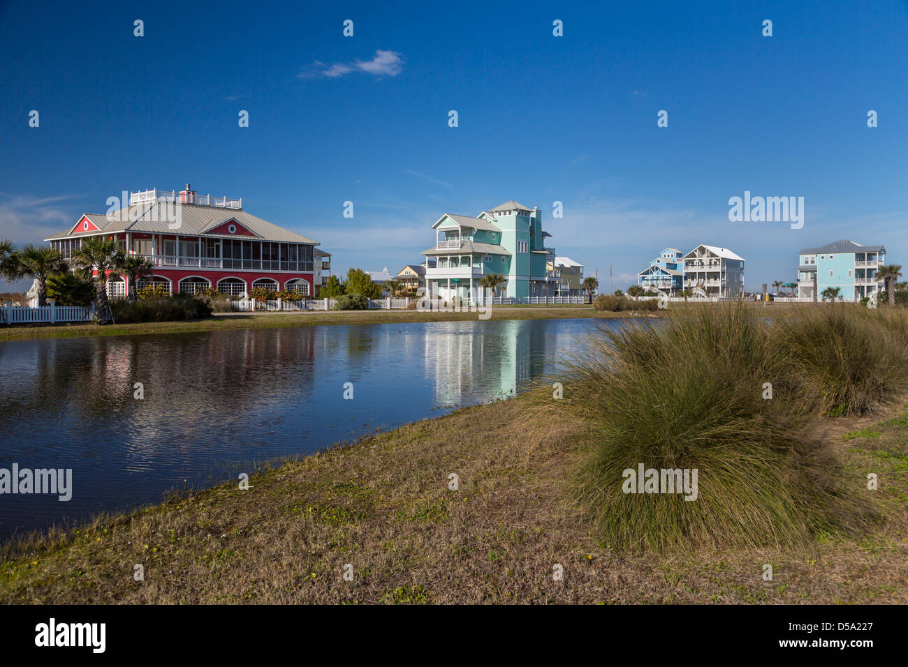 Case vacanza sul Golfo del Messico in Galveston Island, Texas, Stati Uniti d'America. Foto Stock