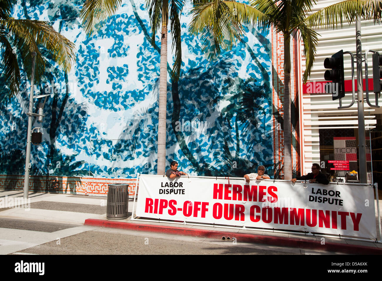 La protesta del lavoro, Beverly Hills, in California, negli Stati Uniti Foto Stock