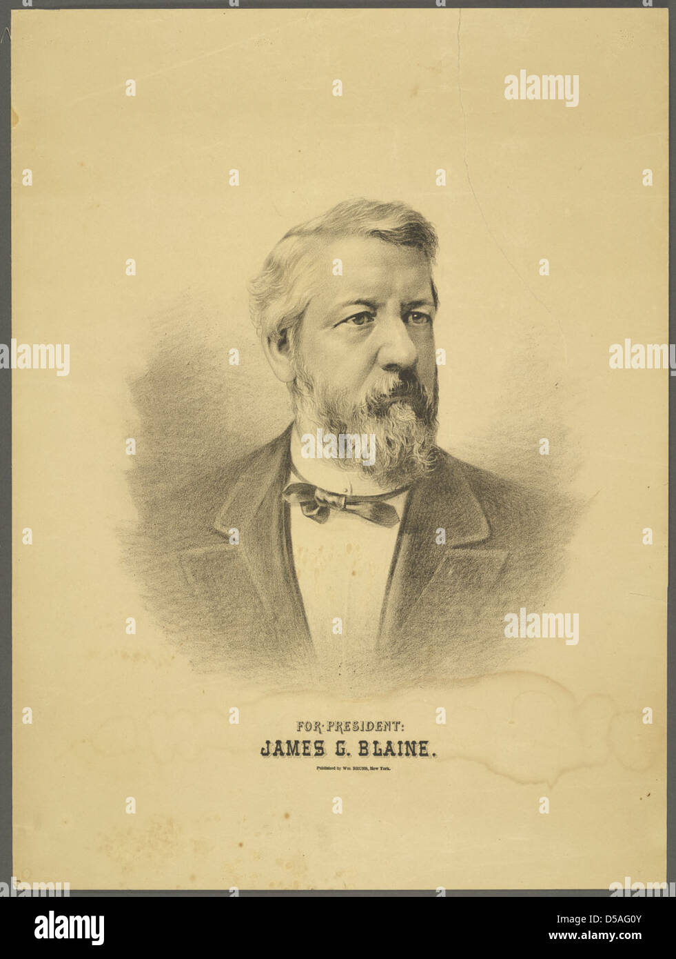 Un poster politico degli anni '1880 che promuoveva James G. Blaine come presidente, mostrando il suo ritratto e la sua candidatura alla corsa presidenziale degli Stati Uniti durante quell'epoca. Foto Stock