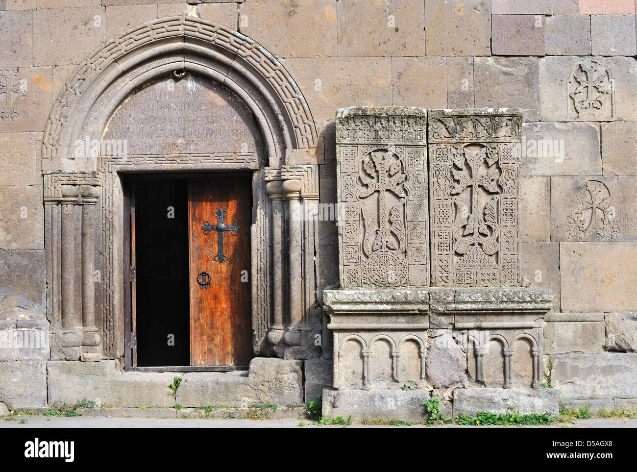 Khachkar (croce di pietra), monastero Goshavank, Armenia Foto Stock