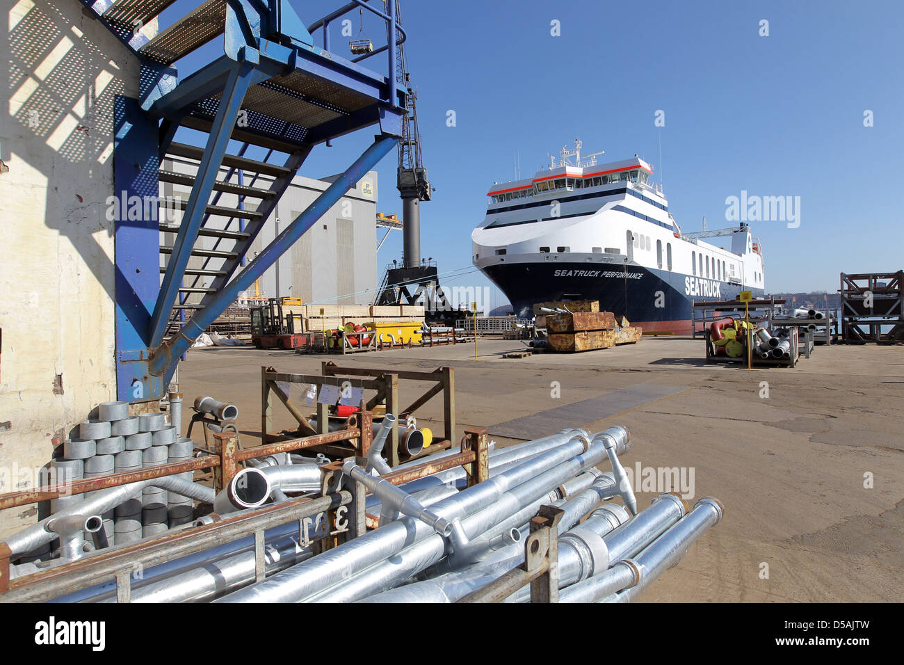 Flensburg, Germania, ferry-sede jerk prestazioni per il British shipping company-sede jerk Traghetti Foto Stock