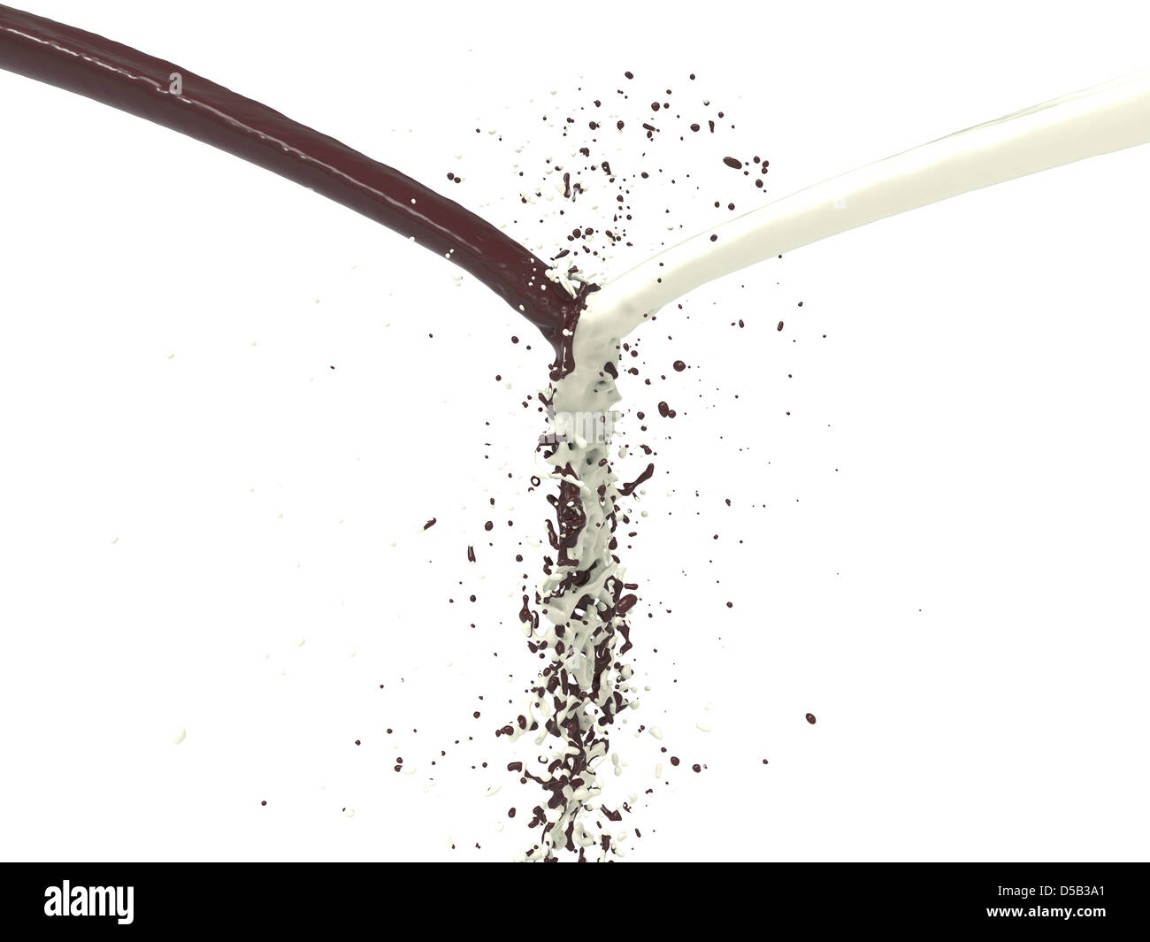 Il latte e la cioccolata splash isolato su bianco Foto Stock