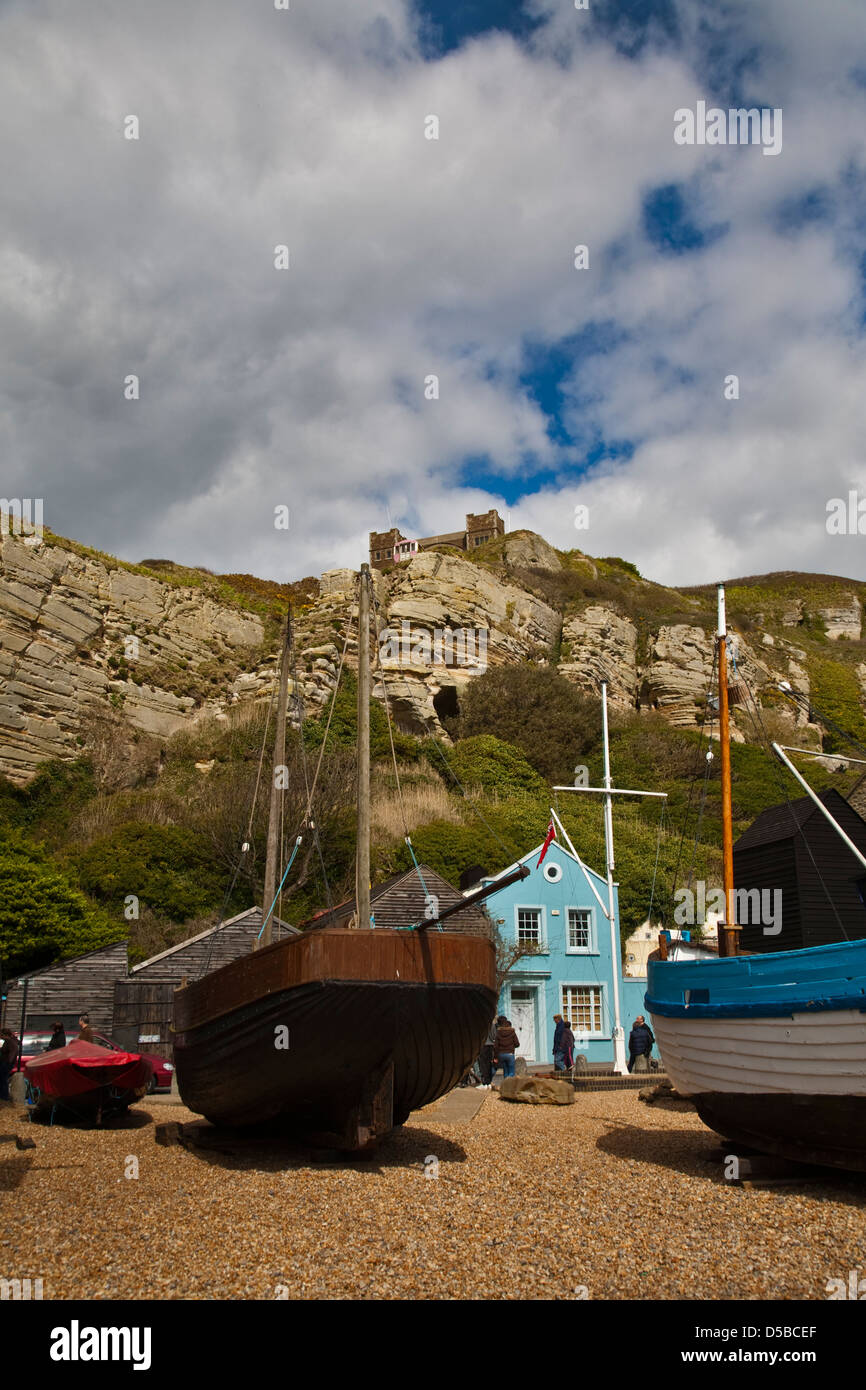 Barche da pesca, Hastings, East Sussex, Inghilterra Foto Stock