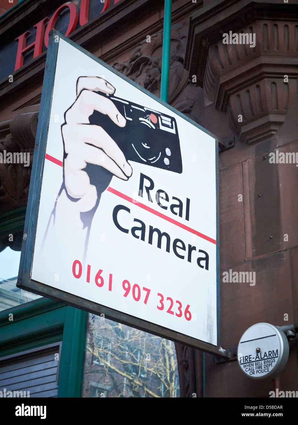Segno per la vera e propria fotocamera shop, non la vendita di fotocamere digitali in Manchester REGNO UNITO Foto Stock