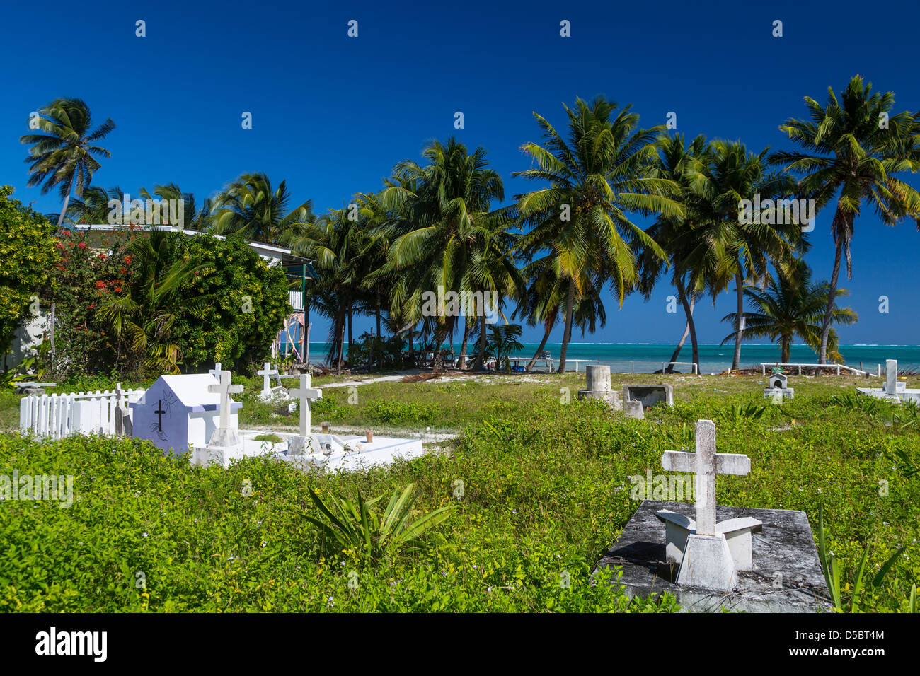 Un'isola cimitero sulla Cay Caulker, il Belize. Foto Stock