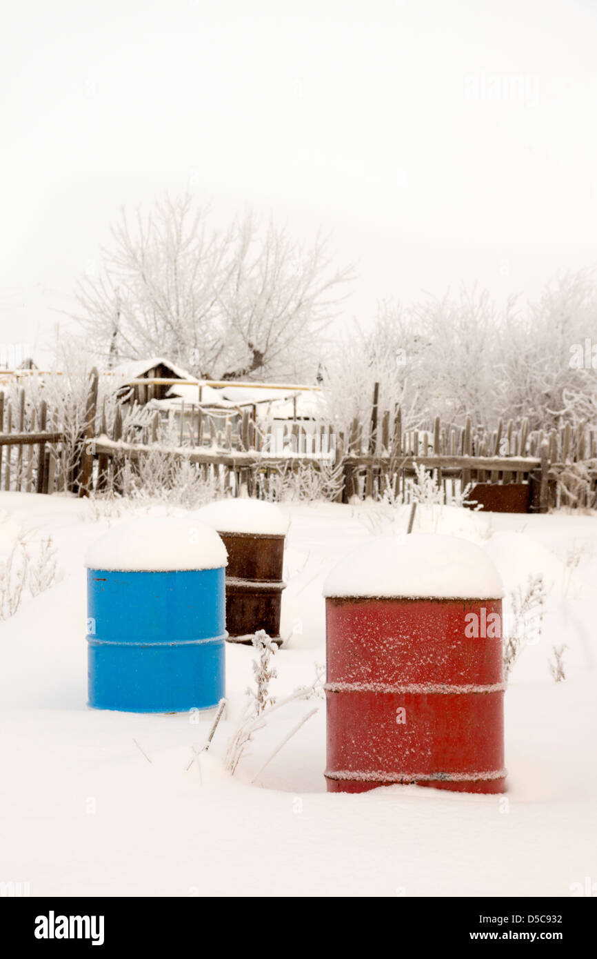 Scena d'inverno. Villiage nella neve. Foto Stock