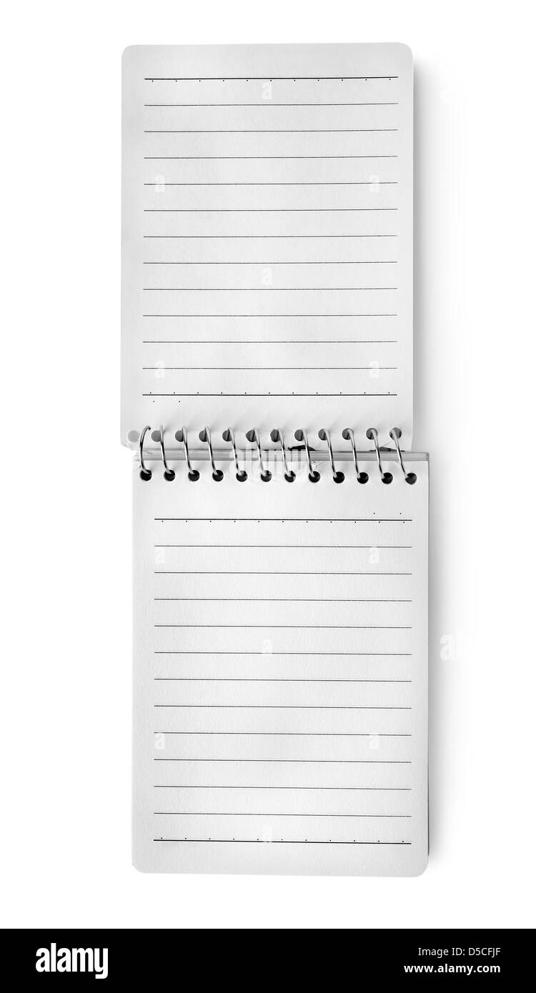 Blocco note bianco isolato su uno sfondo bianco Foto Stock
