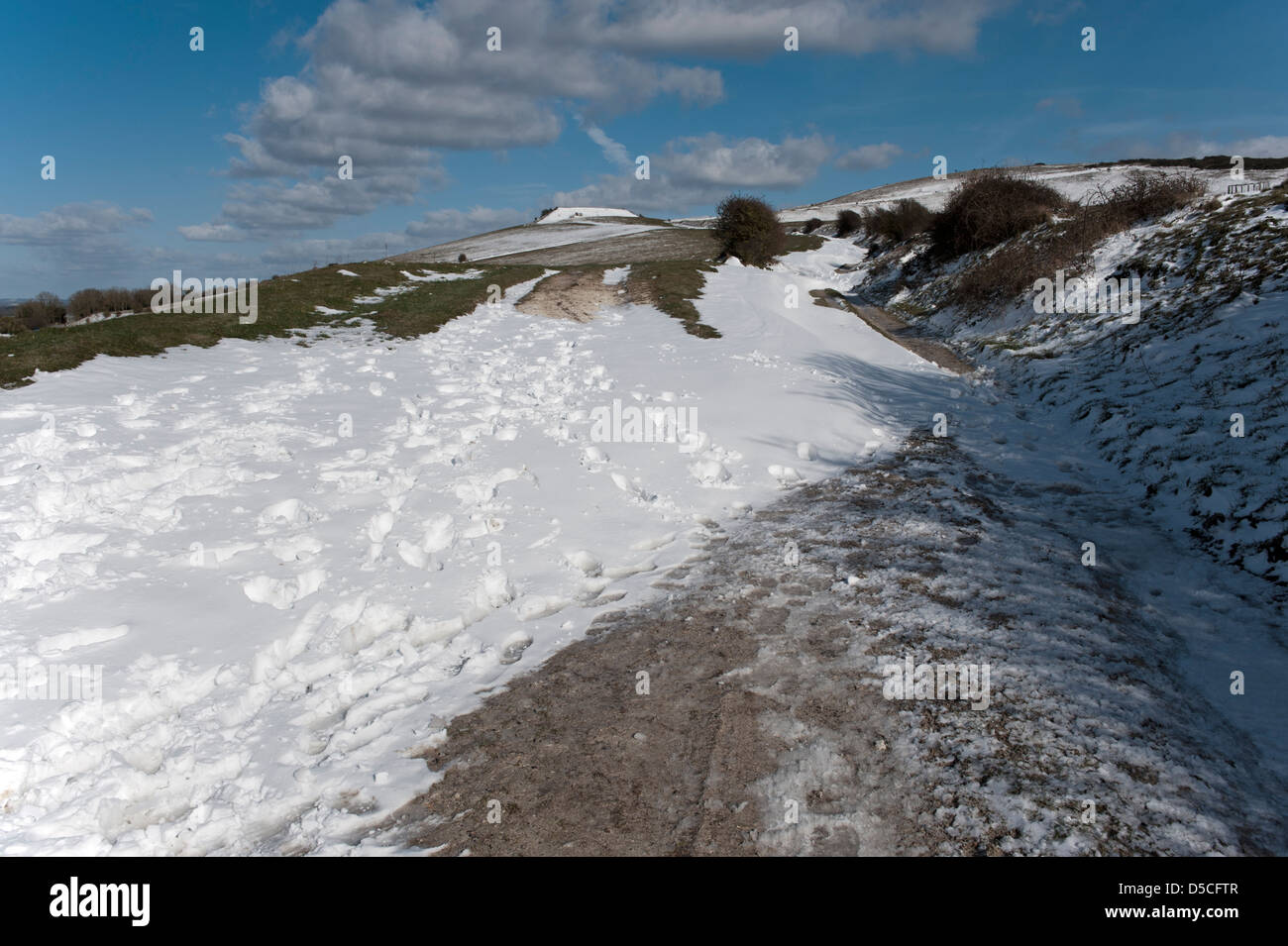 Snow derive su Sussex Regno Unito Foto Stock