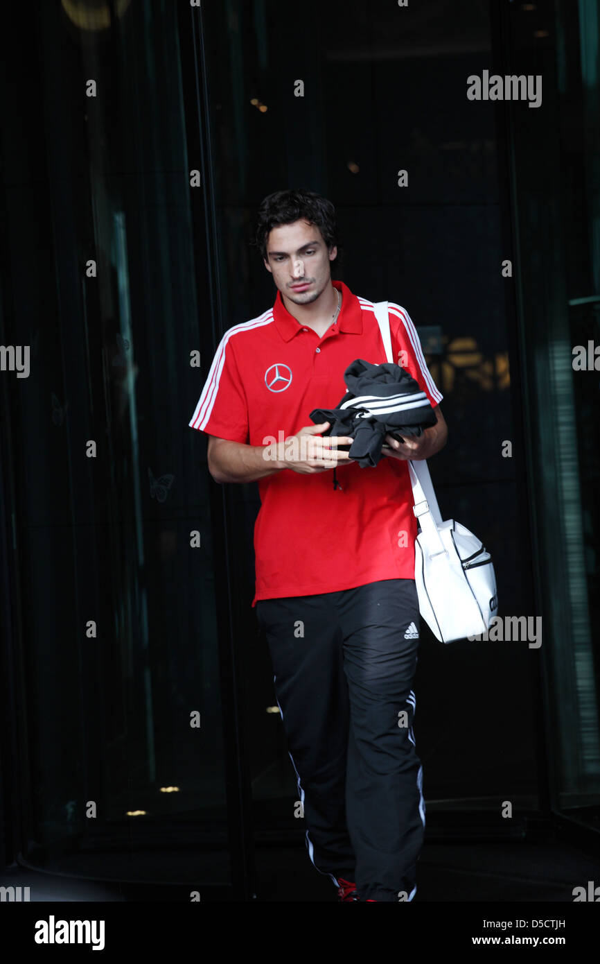 Mats Hummels del calcio tedesco al di fuori del team hotel Hyatt. Duessldorf, Germania - 02.09.2011 Foto Stock