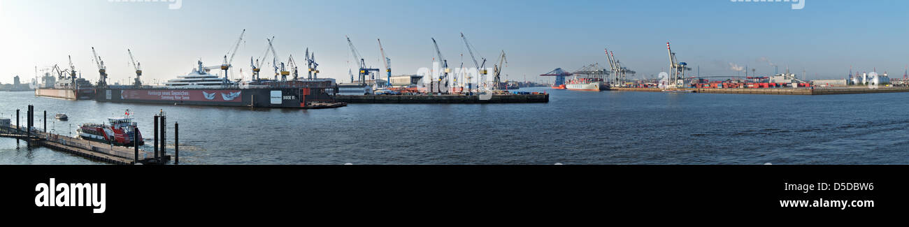 Amburgo, Germania, panoramica porto di Amburgo Foto Stock