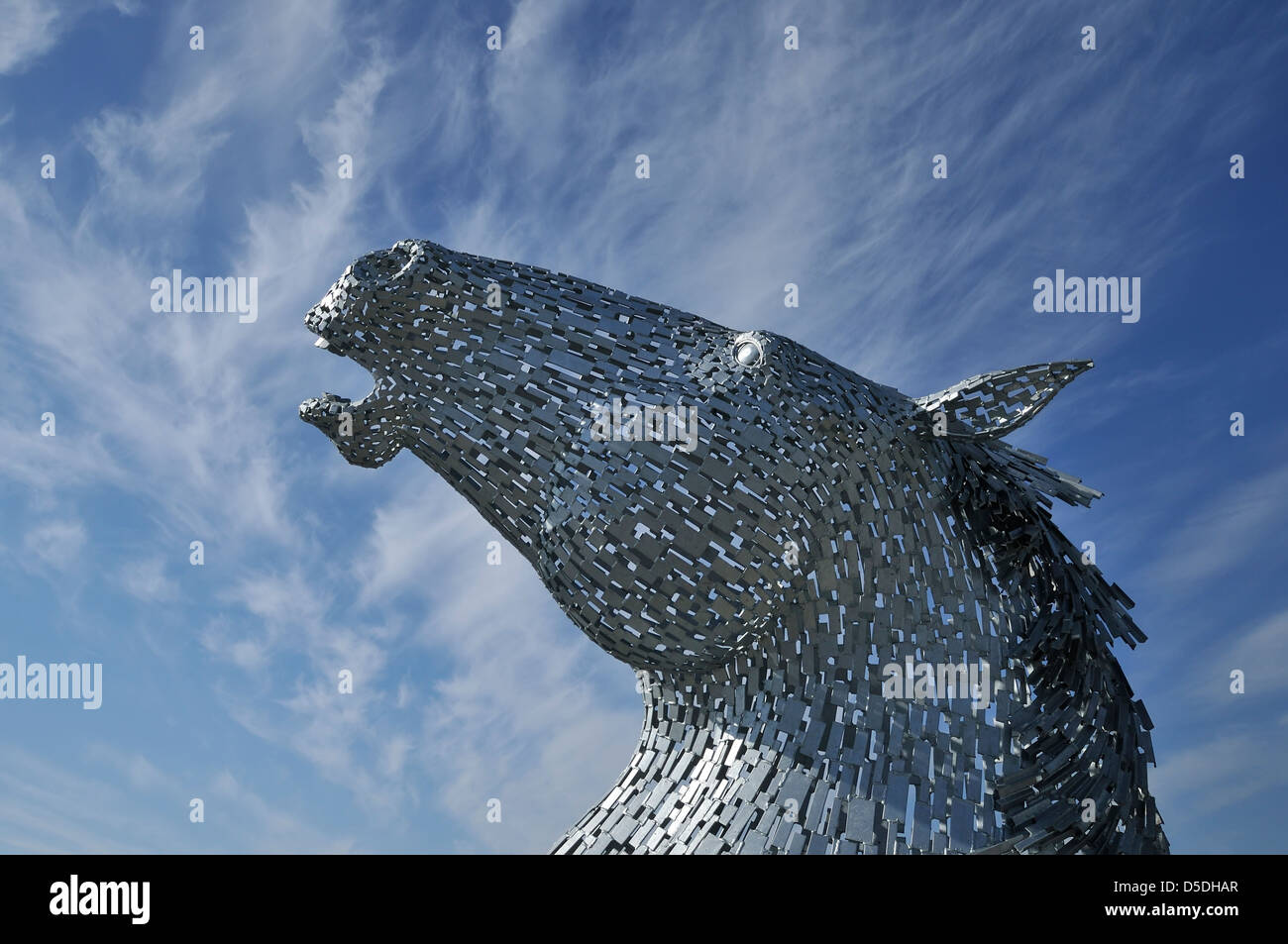 Dettaglio di un Andy Scott manquette di kelpie a Falkirk Wheel, Scozia centrale Foto Stock