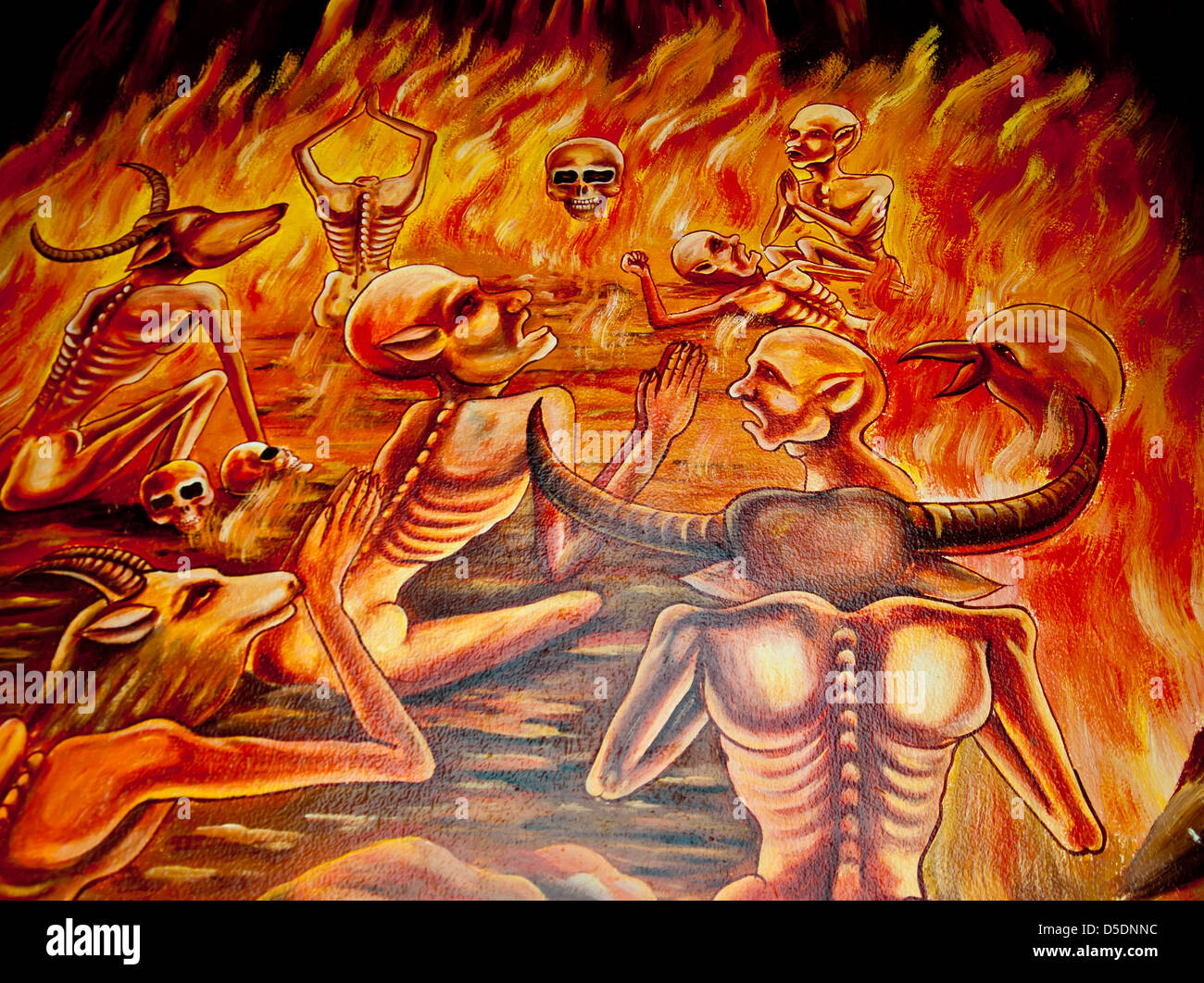 Arte pubblica dell'inferno dal tempio in Thailandia Foto Stock