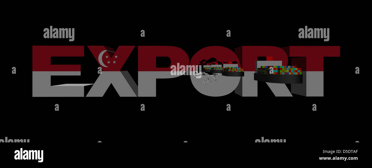 Esporta il testo con bandiera di Singapore e navi container illustrazione Foto Stock