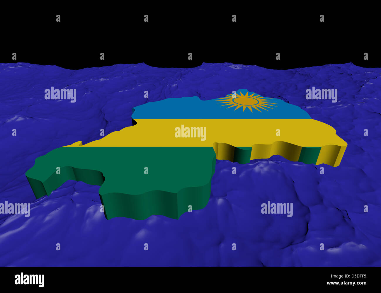 Mappa di Ruanda bandiera in astratto illustrazione dell'oceano Foto Stock