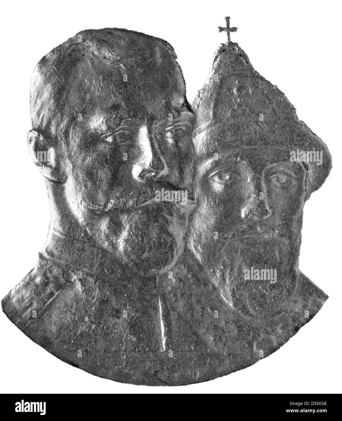 Mikhail Romanov e Nicholas II, 1 rublo moneta d'argento, trecentesimo anniversario della dinastia Romanov, Russia, 1913, su sfondo bianco Foto Stock