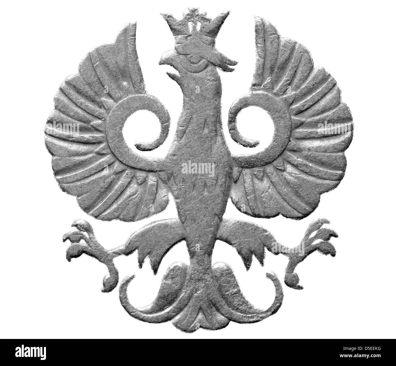 Il polacco stemma, eagle da 50 Groszy coin, Polonia, 1923 su sfondo bianco Foto Stock