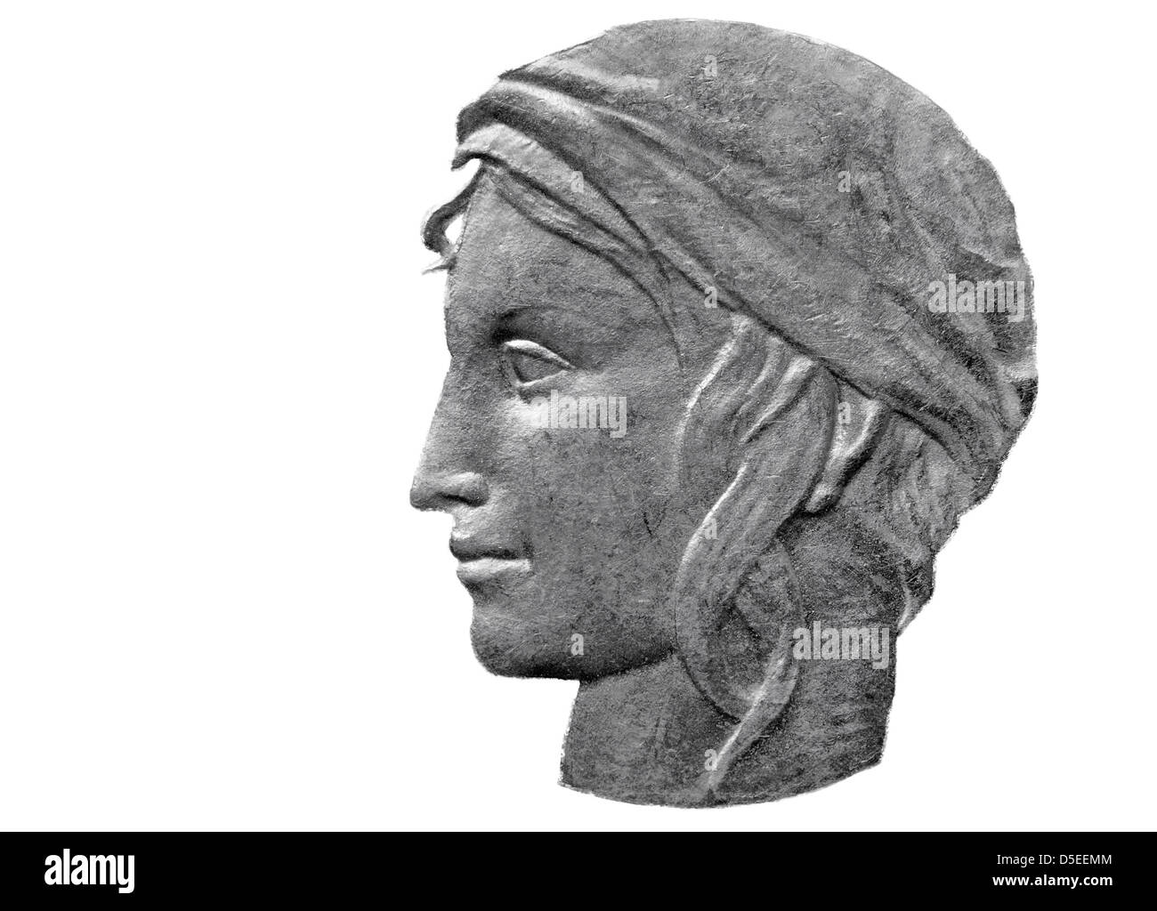 Donna faccia da 1000 Lire moneta, Italia, 1998, su sfondo bianco Foto Stock