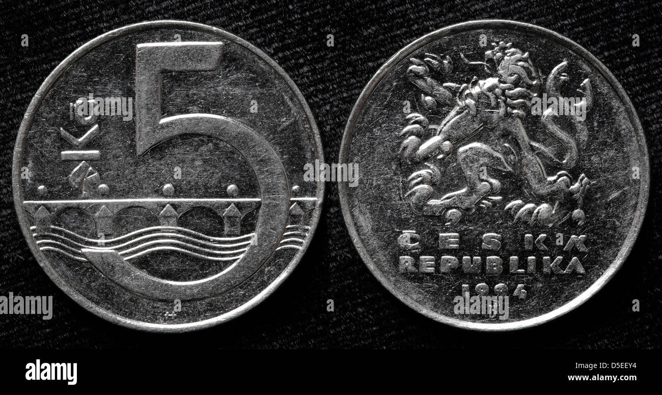5 Korun coin, Repubblica ceca, 1994 Foto Stock