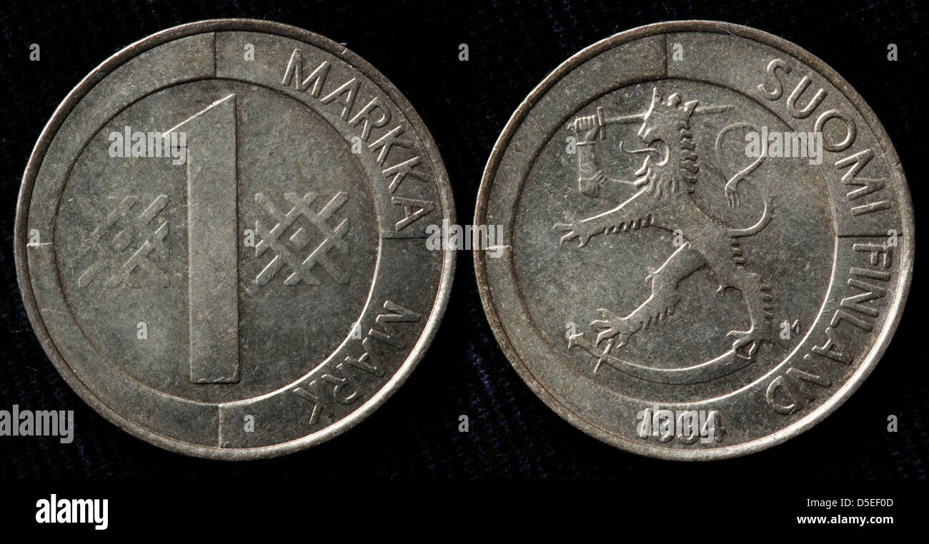 1 Markka coin, Finlandia, 1994 Foto Stock