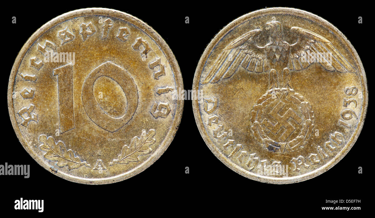10 Reichspfennig coin, Germania, 1938 Foto Stock
