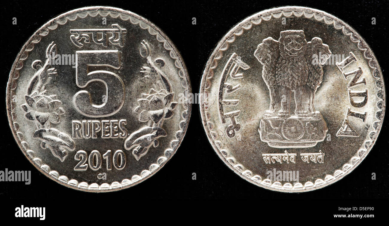 5 rupie coin, India, 2010 Foto Stock