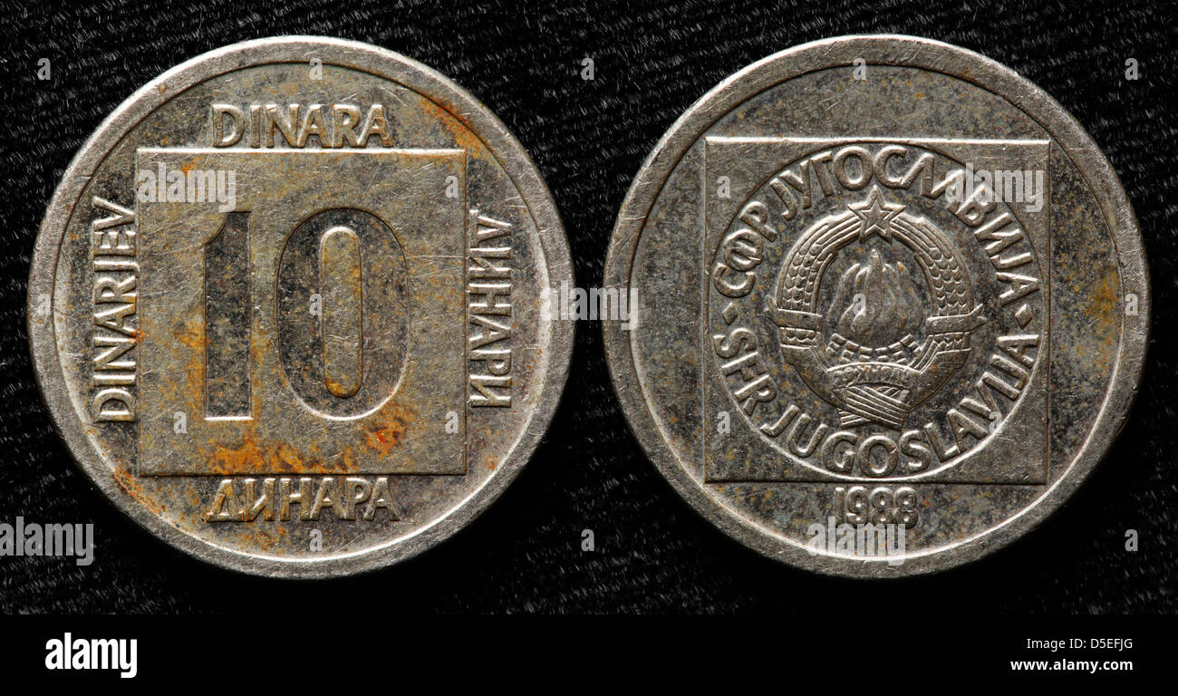 10 Dinara coin, Jugoslavia, 1988 Foto Stock