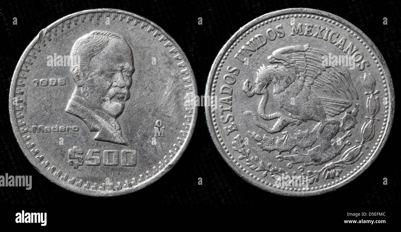 500 pesos coin, Madero, Messico, 1986 Foto Stock