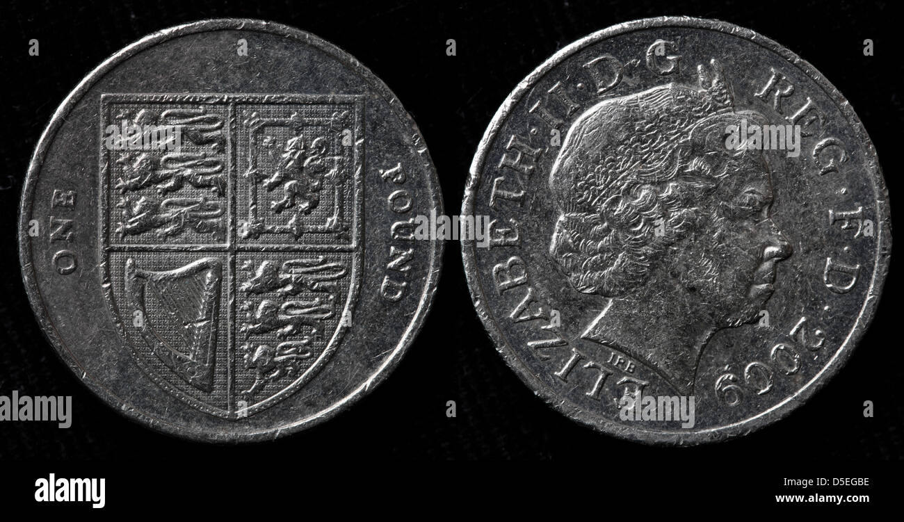 1 libbra di moneta, scudo del Royal armi, la Regina Elisabetta II, UK, 2009 Foto Stock