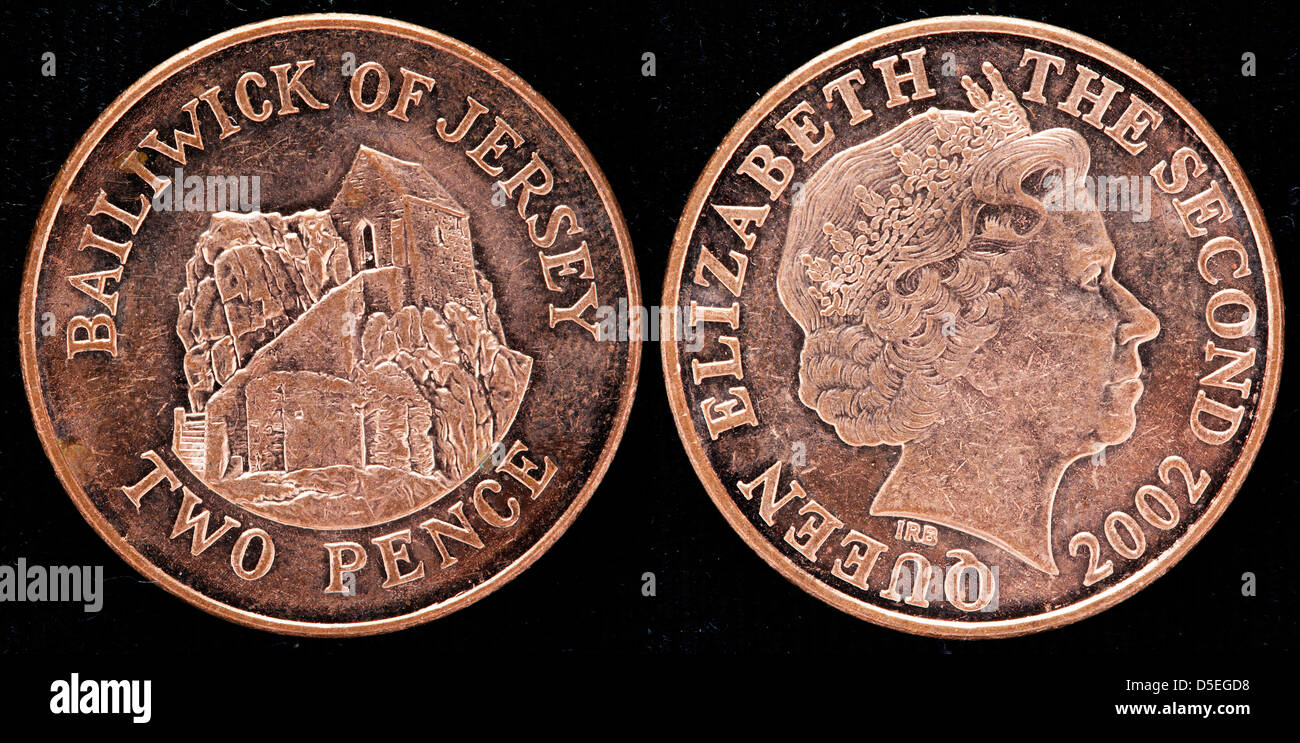 2 pence coin, Baliato di Jersey, Regno Unito, 2002 Foto Stock