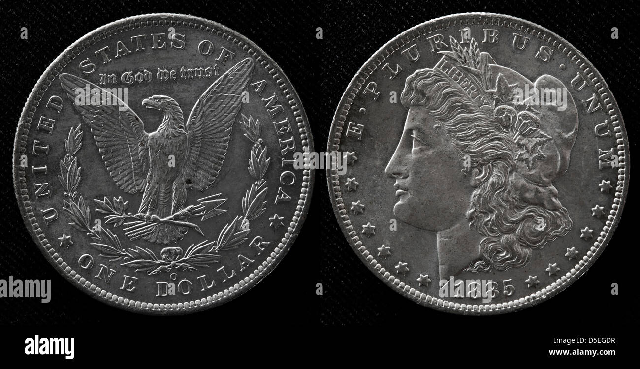 Morgan Dollar moneta d'argento, USA, 1885 Foto Stock
