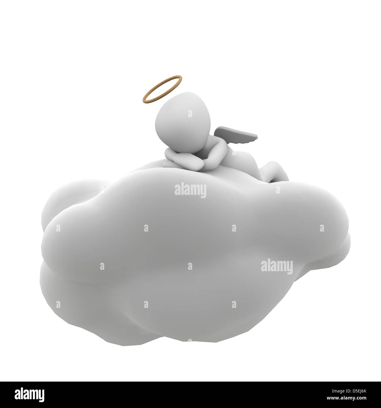 Un angelo seduto su una nuvola e sognare una vita come un uomo Foto Stock