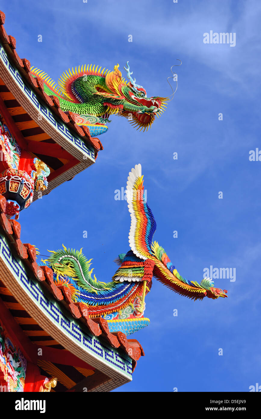 Tempio di dettaglio sul tetto al tempio Bishan nel quartiere Neihu, Taipei, Taiwan. Foto Stock