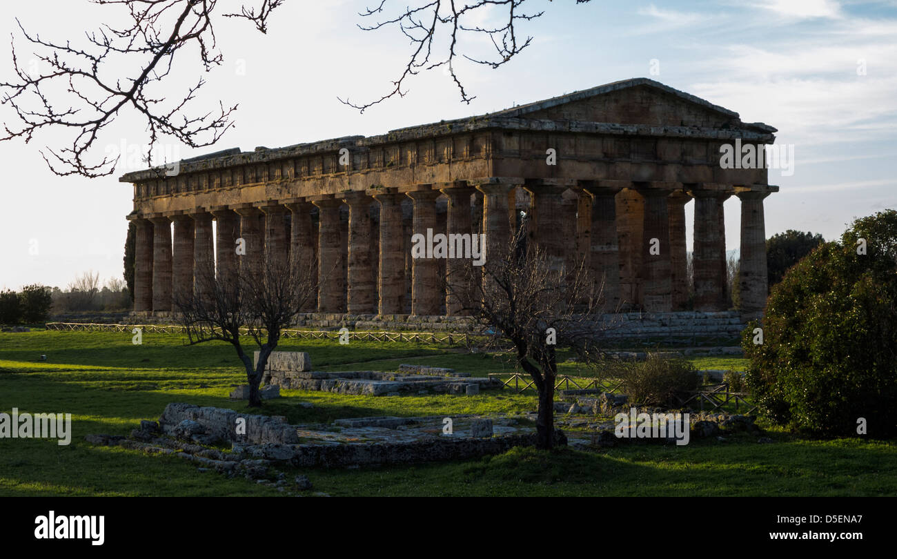 Greco-romane i templi di Paestum, Campania, Italia. Foto Stock